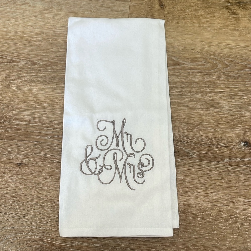 Mr and Mrs tea towel. Received as a gift but never used.